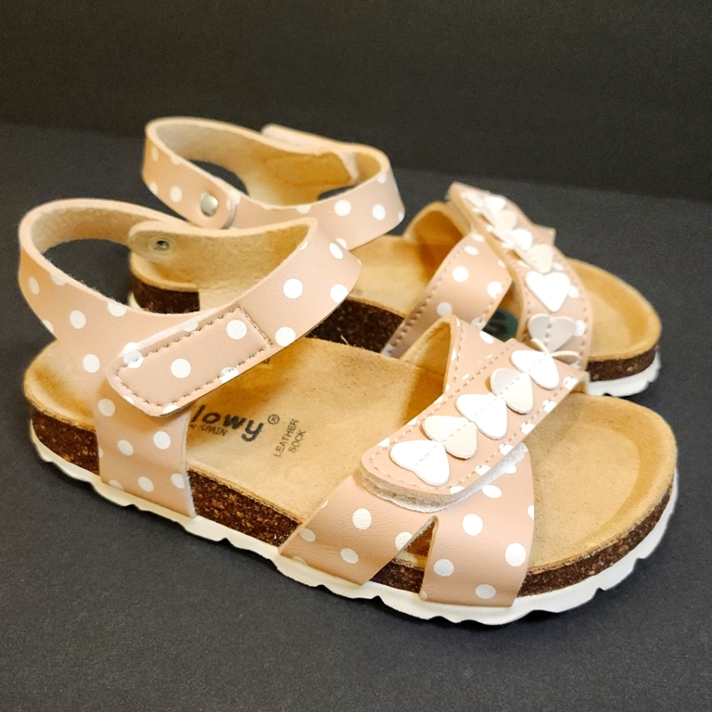 BILLOWY BLUSH W/WHITE POLKA DOT/HEART DESIGN  EASY ON/OFF SANDAL SZ 29 GIRLS 12.